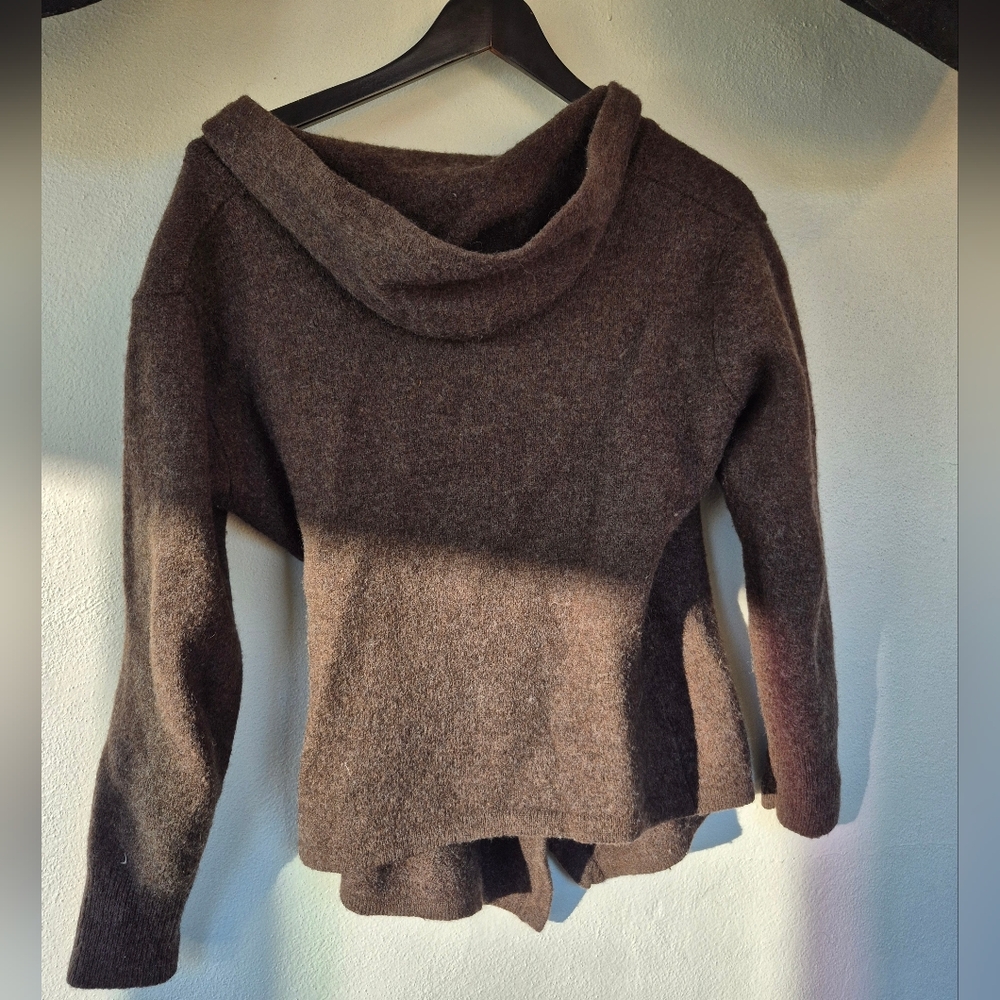 Alpaca / Wool Betabrand Brown Hooded Wrap Sweater - Picture 3 of 11